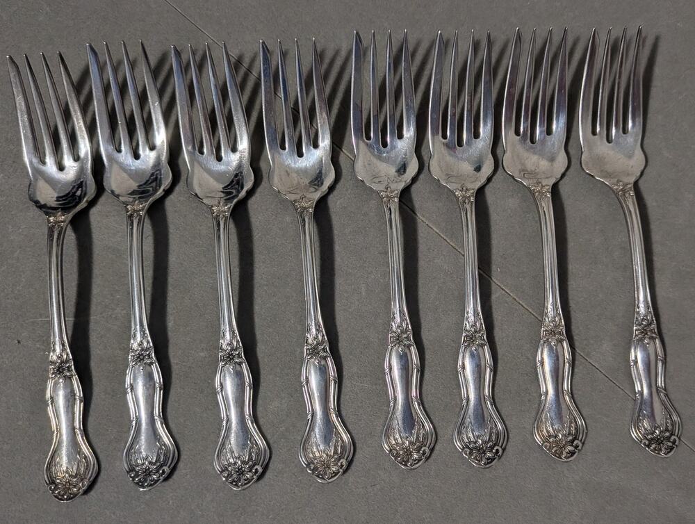 Set of 8 Antique Pilgrim Silver Co "Sharon" Ice Cream Forks Sporks Dessert 6"